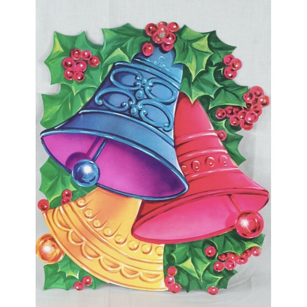 Vintage Christmas Bells Diecut 1960-70's X-MAS Cutout Lithograph Wall Decoration